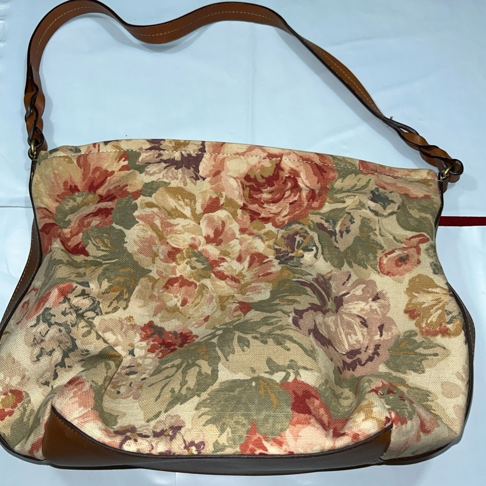 FOSSIL SLOUCHY peach rose tapestry hobo bag Ripstop Canvas shoulder PURSE  75082
